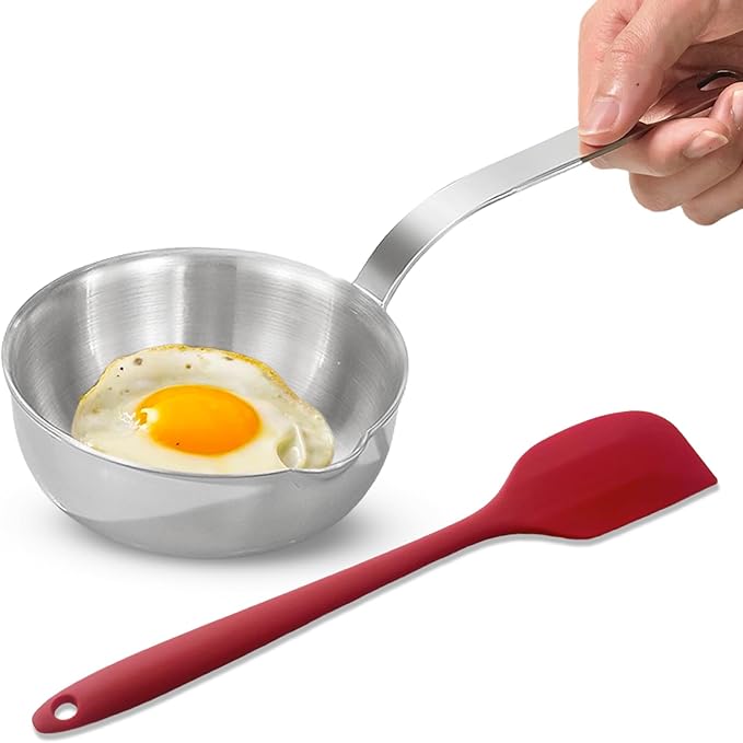 Mini Egg Pan, 304 Stainless Steel Omelet Pan, 5.1Inch Sauce Pan Mini Skillet for Egg Frying Pan, Butter Warmer Small Pot Cooking with 10.5" Scraper