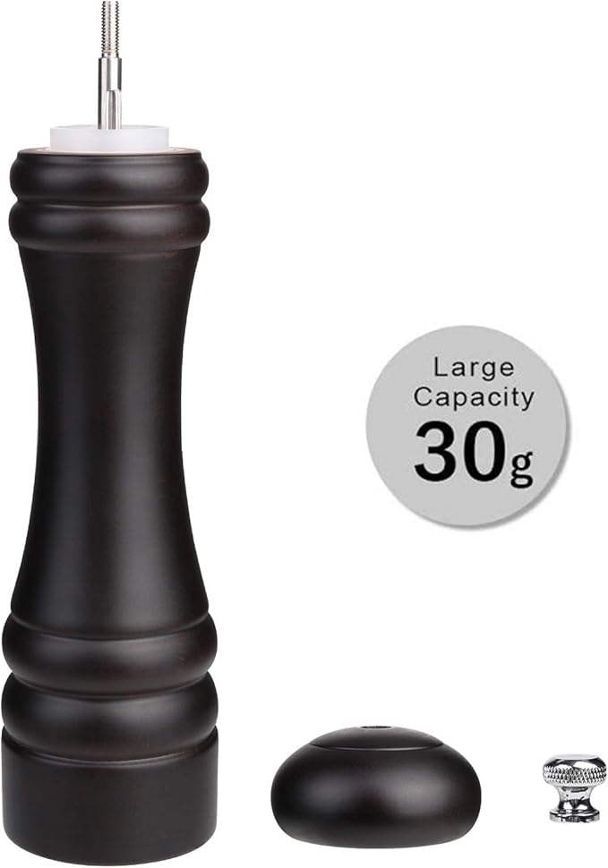 Pepper Mill Black Pepper Grinder Mill Wood Refillable Stainless Steel Mechanism Adjustable Coarseness