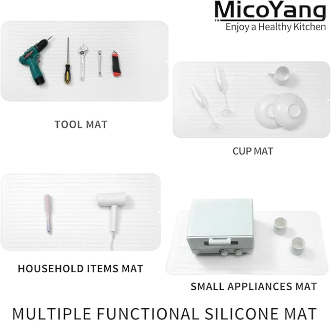 Silicone Dish Drying Mat for Multiple Usage,Easy clean,Eco-friendly,Heat-resistant Silicone Mat for Kitchen Counter or Sink,Refrigerator or Drawer Liner White 5XL 36inches x 18inches