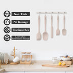 HOTEC 600℉ Heat Resistant BPA-Free Silicone Rubber Spatula Set,Kitchen Cooking Spatulas, Baking, Mixing for Non Stick Cookware, Dishwasher Safe, Set of 5, Khaki