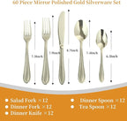 Silverware Set, 60-Piece Stainless Steel Flatware, 18/0 Stainless Steel Utensils, Dishwasher Safe, Modern Tableware for Home & Kitchen Dining