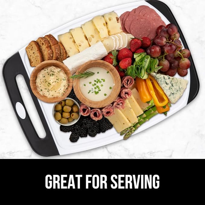 GORILLA GRIP BPA-Free Reversible Kitchen Cutting Board Set of 3, US Designed, Nonporous, Juice Grooves Catch Liquid, Slip Resistant Border, Dishwasher Safe, Durable Large Food Chopping Boards, Black
