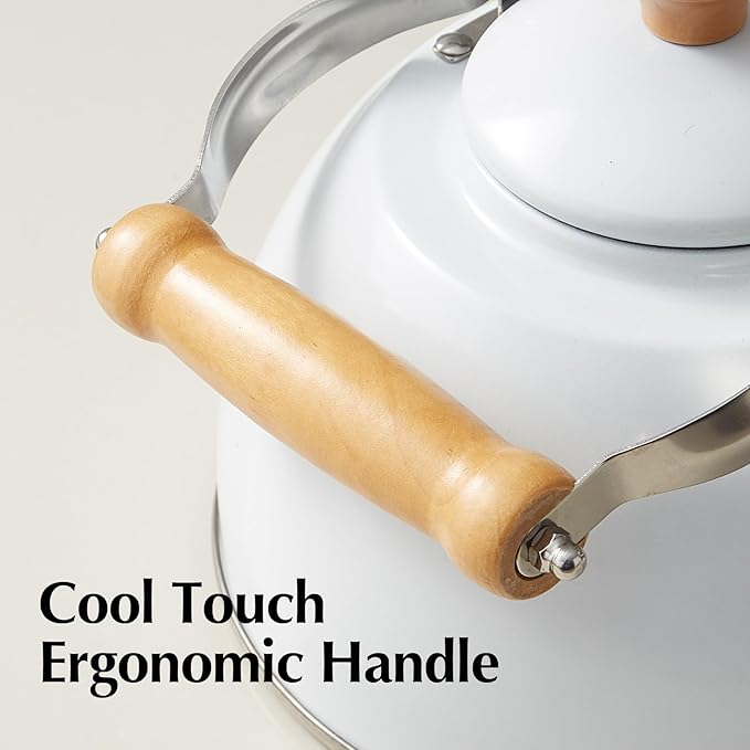 ROCKURWOK Tea Kettle, Tea Pot with Cool Touch Ergonomic Handle, Teapot Food Grade Stainless Steel, Tea Kettle Stovetop, Kettle Teapot, Whistling Tea Kettle, Small Tea Pot, 1.6 Quart (White)