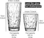 15 Oz Unbreakable Tritan Drinking Glasses Shatterproof Acrylic Glasses Drinkware BPA Free Hard Plastic Cups Reusable Kitchen Water Glasses Drinking Set of 8 (Clear)