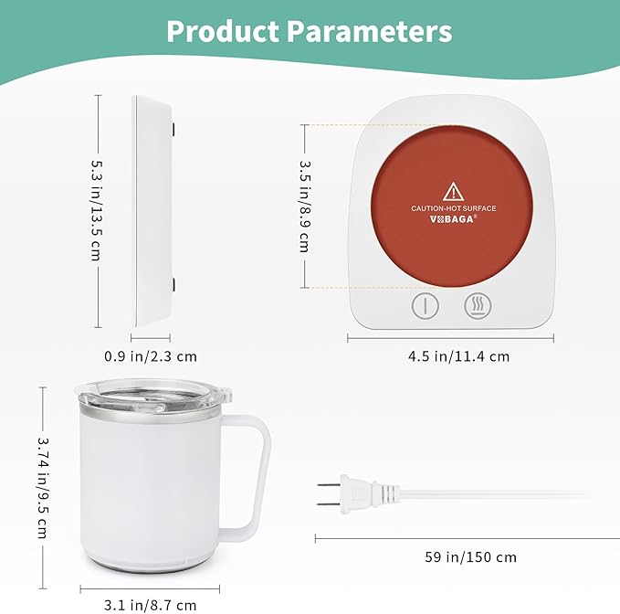 VOBAGA Mug Warmer, Coffee Warmer with 15OZ Mug Set for Home Office Home Desk, Coffee Cup Warmer with 3 Temperature Settings for Tea, Cocoa with Auto Shut Off for Holiday Birthday Coffee Gifts