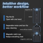 A2 Portable Electric Coffee Grinder, Cordless Burr Grinder USB Rechargeable Coffee Grinder Magnetic Grounds Cup for Espresso Pour Over Travel & Home Brewing, Black