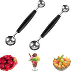 2 Pack Double Ended Headed Fruit Icecream Ball Spoon,Stainless Steel Melon Baller,Smooth Round Melon Balls Melon Scoop for Watermelon/Ice Cream/Fruits/Sorbet/Meatball