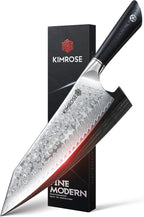 KIMROSE Damascus Chef Knife - 8 inch - High-Carbon Alloy Steel - G10 Handle - Magnetic Sheath - Razor Sharp Kitchen Knife - 10Cr15CoMoV Cutting Core - Gift Box