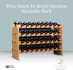 36 Bottle Bamboo Stackable Freestanding Wine Rack, No Tools Assembly, Durable, Wine and Liquor Bottle Storage for Small Spaces