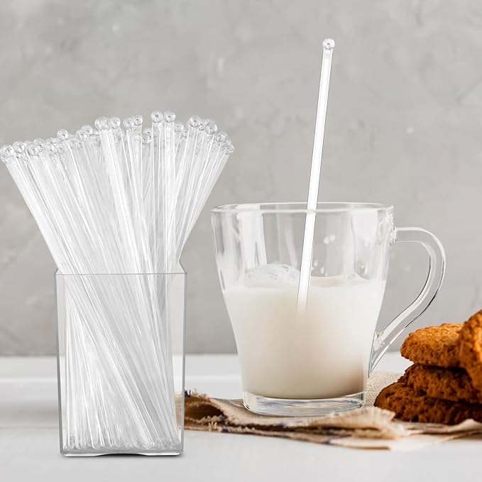 101 Pcs Swizzle Stir Sticks for Cocktails 7 Inch Coffee Stick Holder Clear Crystal Coffee Stirrers Crystal Reusable Swizzle Sticks for Stirrers Holder Round Acrylic Drink Coffee Party Supplies