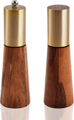 Salt and Pepper Grinder Set, Acacia Wooden Pepper Grinder with Adjustable Coarseness, Refillable Ceramic Blade Grind,Gold Pepper Mill for Kitchen, Enjoy Fresh Ground Pepper Salt with Spice