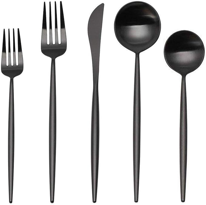Matte Black Silverware Set, sharecook 20-Piece Stainless Steel Satin Finish Flatware Set Service for 4, Kitchen Utensil Set, Tableware Cutlery Set for Home and Restaurant
