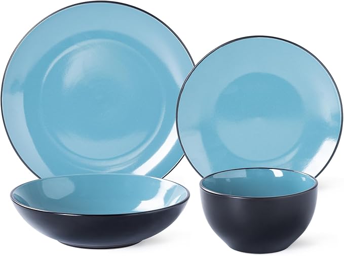 Plates and Bowls Sets for 4 - CJDC-QUELO 16-Piece Stoneware Dinnerware Sets, Ceramic Dishware Set for Indoor Kitchen Use and Formal Dining, Chip and Scratch Resistant Microwave Dishwasher Safe
