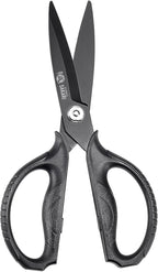MITSUMOTO SAKARI Japanese Kitchen Scissors, All Purpose, Black Titanium Plated Heavy Duty, Multipurpose Cooking and Herb Scissors with Micro Serrated Edge