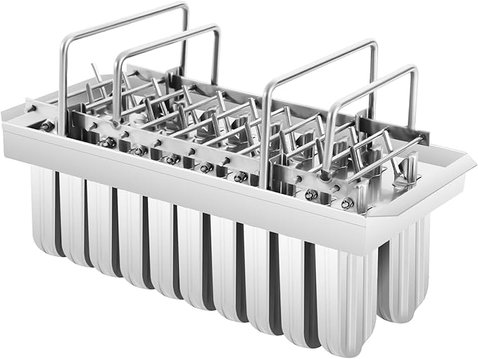 20-Compartments Popsicle Mold, Stainless Steel Ice Cream Maker Round Headed Double Groove Frozen Treat Mold for Home Kitchen DIY Juice Yogurt Pudding Making