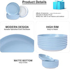 Webbylee 8.25" Melamine Pasta Bowls Set of 6-28oz Melamine Large Salad Bows，Serving Bowls for Cereal, Fruit, Soup，Deep Enough for Kitchen and Dining Blue/Beige