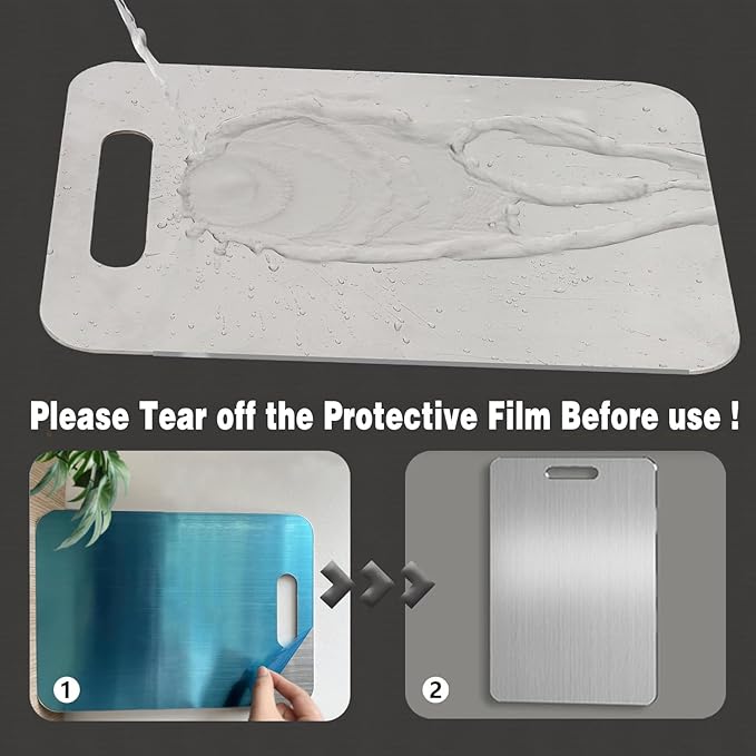 Titanium Cutting Board,Cutting Boards For Kitchen,Stainless Steel Cutting Board,Peeler,Mat,Dish Clip,For Cutting Vegetables, Meat,Fruits,Silver, 18.11x11.8 IN