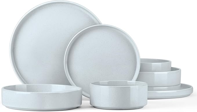 Dinner Plates and Bowls Sets, Onader 8 Pieces Stoneware Dinnerware Service for 2, Gray Ceramic Kitchen Dish Set, Speckled Dishware Dining Ware - Slate Gray