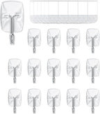 15 Small Hooks+30 Removable Strips, Clear Wire Hanger Hooks, Damage-Free Utility Hooks, Heavy Duty with Adhesive Strips, No Tools Wall Hook for Hanging, Value Pack