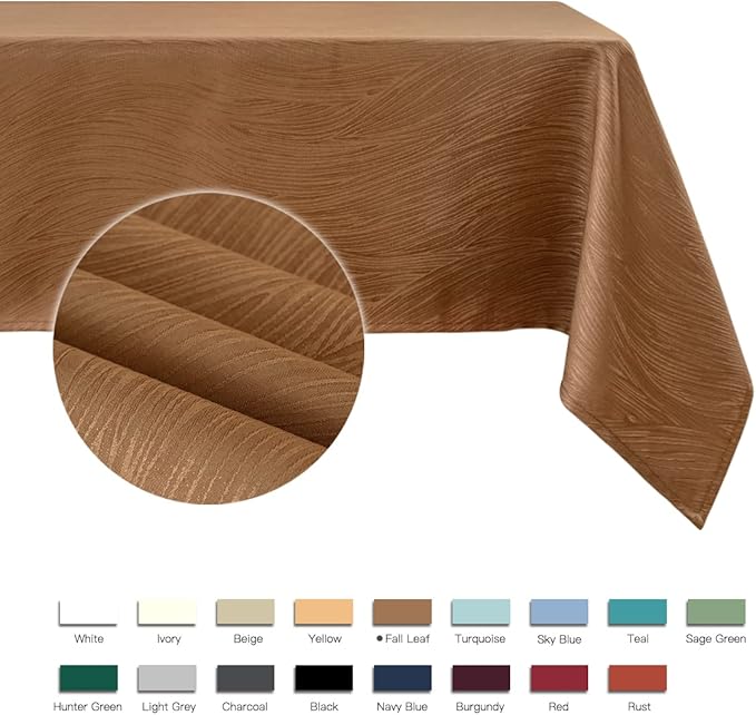 maxmill Harvest Jacquard Tablecloth Swirl Design Water Resistance Antiwrinkle Heavy Weight Soft Table Cloth for Fall Harvest Thanksgiving Parties Event Dinner Rectangle 60 x 84 Inch, Fall Leaf