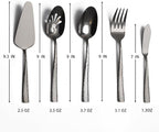Large Hostess Serving Utensils Set, Stainless Steel Heavy Duty Hammered Serving spoons, Slotted Spoons, Serving Fork, Cake Server, Butter Knife, Dishwasher Safe（Black）