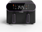 11-QT Large Air Fryer, 8-in-1 XL Airfryer with Flex Basket, Preheat Air Fry, Roast, Broil, Bake, Reheat, Dehydrate, French Fries Dishwasher Safe, w/Purple Border