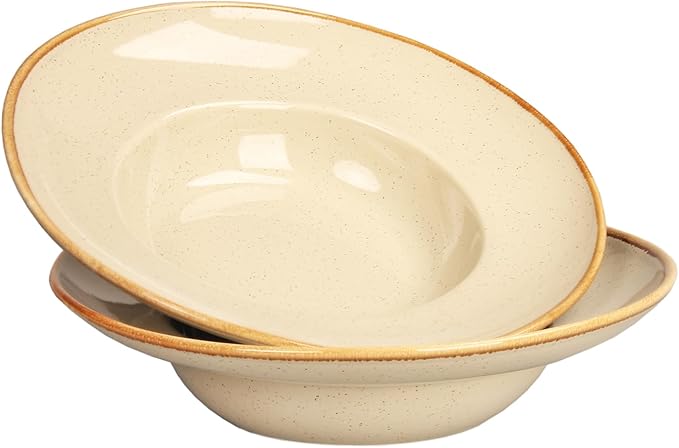 Pasta Plates with Rim 12 oz, Soup Bowl Pasta Bowl Set of 2, Shallow Bowl Plate, Ceramic Wide Rimmed Soup Bowl, Best choice for high-end restaurants, hotels, and foodies,11 Inch Beige