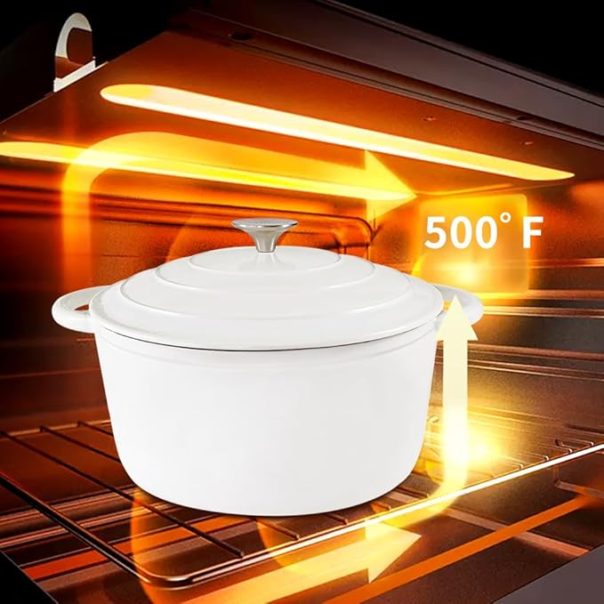 Dutch Oven,Cast Iron Dutch Ovens,Dutch Oven Pot with Lid,3 QT Enamel Dutch Pot,Dutch Ovens with Dual Handles,Cast Iron Pot for Braiser,Cooking,Gifts for Family,White