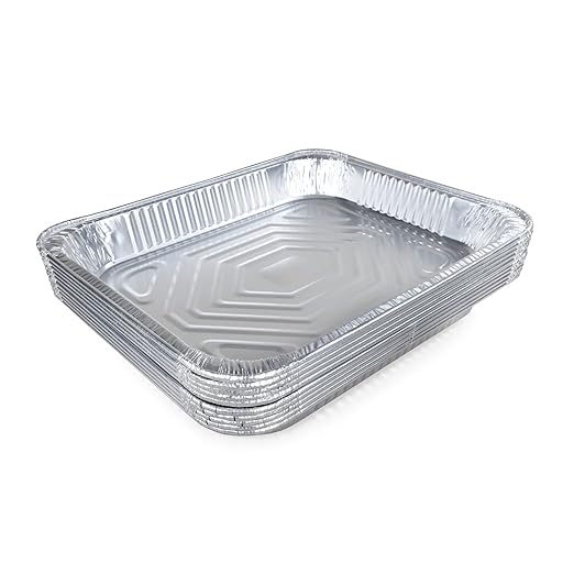 IDL Packaging Half-Size Aluminum Steam Table Pans - Shallow, 13" x 11" x 1.5" (pack of 10) - Disposable Foil Pan for Grilling, Roasting, BBQ, Cooking, Baking, Freezing