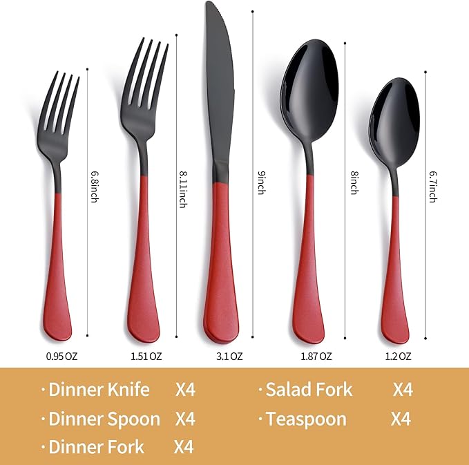 20-Piece Black and Purple Stainless Steel Flatware Set - 4 Dinner Knives, Forks, Spoons, Salad / Dessert Teaspoons - Dishwasher Safe