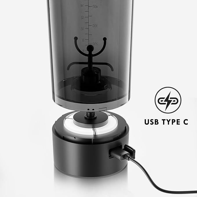 Electric Shaker Bottle USB C Rechargeable Protein Shaker Bottle Shaker cups for Protein Shakes Mixer with 24oz BPA Free Tritan Meal Replacement Shakes Made with Tritan Portable Blender Cup (Black)