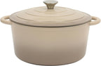 Gibson Home Addlestone 7 Qt Enameled Cast Iron Dutch Oven Pot with Lid – Round, Oven Safe to 500°F, Ideal for Bread Baking & Stews - Gradient Taupe