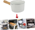 Cabilock Small Enamel Pot: 3 Inch Milk Warmer Pan with Dual Pour Spout, Butter Melting Pot Milk with Wooden Handle, Dishwasher Safe White Soup Saucepan Pan
