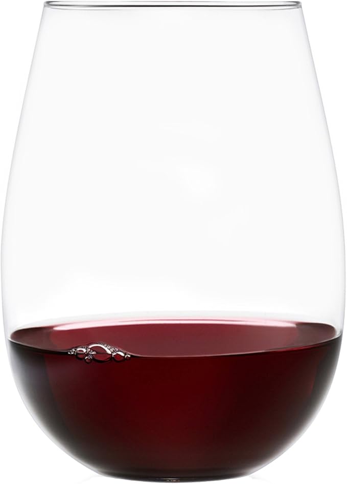 Set of 8 European-Made Stemless Wine Glasses | Voted New York Times Best Stemless Glass of 2017 | 17 FL Oz. | 100% Lead-Free Crystal | Thin | Dishwasher-Safe | Gift Box | Perfect for Everyday Use