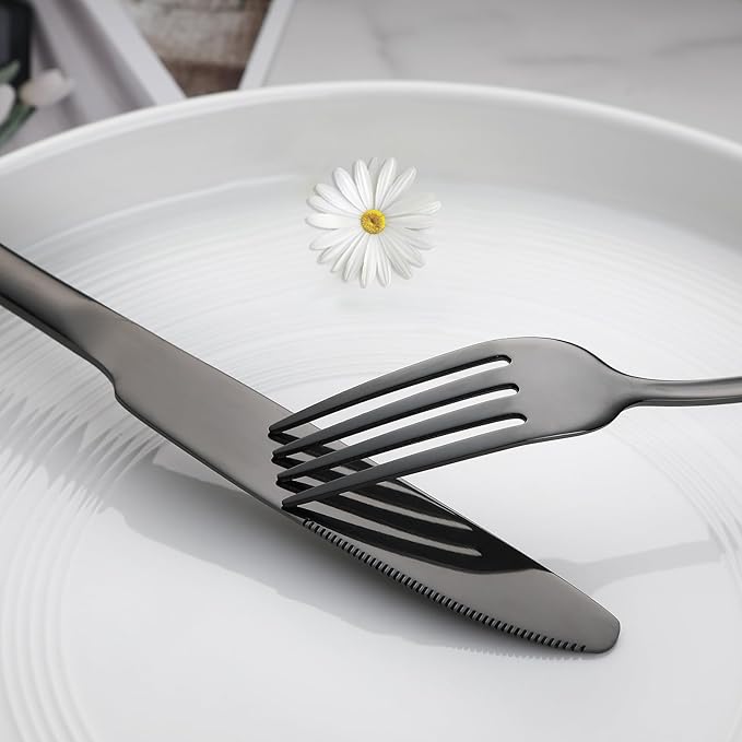 VANDBAO Black Flatware Cutlery Silverware Set 20 Pieces, Stainless Steel Colorful Utensils, Tableware Set Service for 4, Include Knife/Fork/Spoon, Reusable, Mirror Polished, Dishwasher Safe
