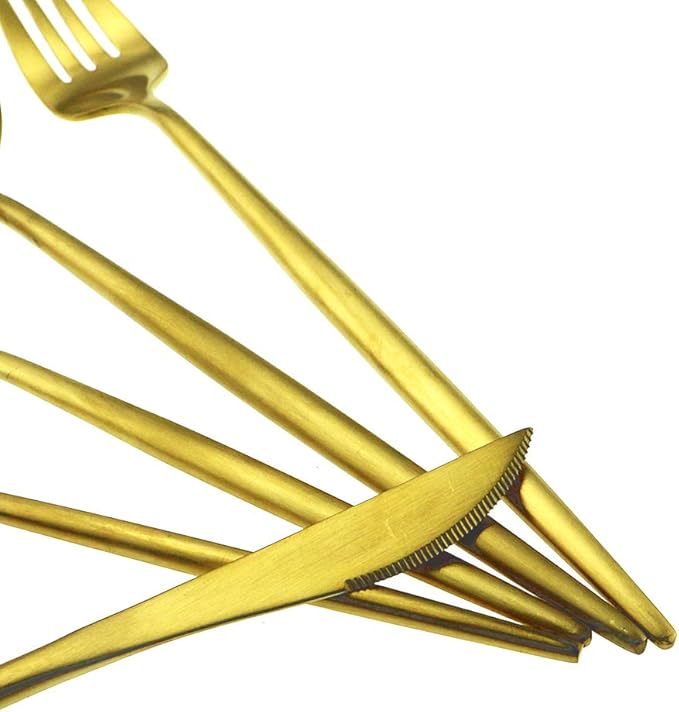 Gugrida 5-Piece 18/10 Stainless Steel Matte Gold Flatware Set - Dishwasher Safe, Perfect for Home, Office, or Travel