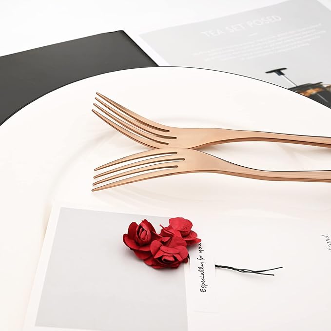 Copper Tableware 20Pcs Mirror Polished 18/10 Stainless Steel Luxury Flatware - Heavy Cutlery Set Service For 4 Include Knives/Forks/Spoons/Salad Fork/Teaspoon, Dishwasher Safe