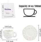 Koythin Ceramic Coffee Mug with Saucer Set, Cute Red Heart Dots Cup Unique for Office and Home, 10 oz/300 ml for Latte Tea Milk
