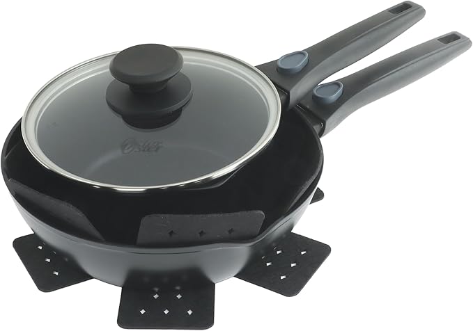 Oster SmartHandle Advance 13-Piece Nonstick Cookware Set – Matte Black Finish, Induction Base, Detachable Handles, Forged Aluminum, Oven & Dishwasher Safe, With Utensils & Pan Protectors