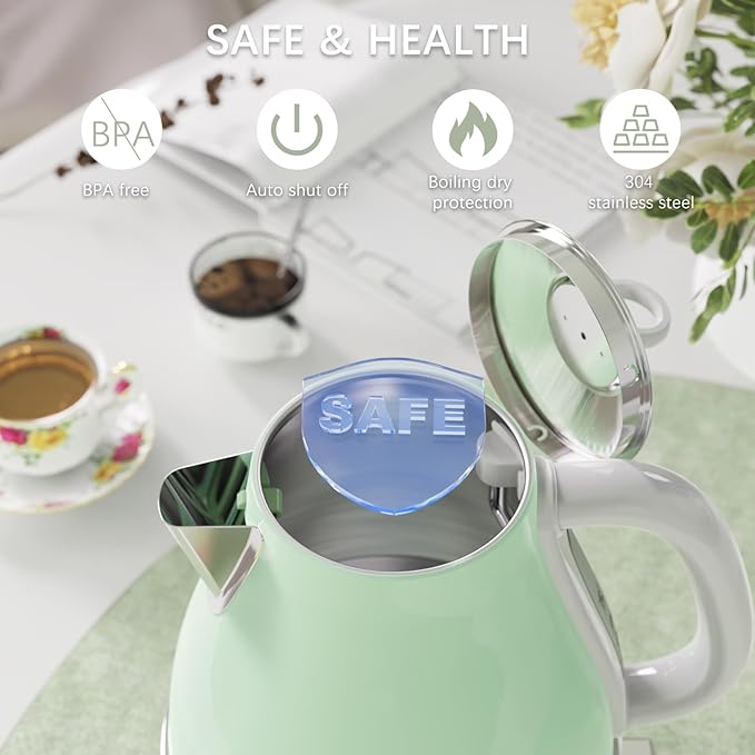 Electric Tea Kettle, 1500W /1.7 Liter Hot Water Boiler Heater Pot, Retro Electric Kettle with Thermometer, Auto Shut-Off & Boil-Dry Protection, BPA Free,Stainless Steel Teapot