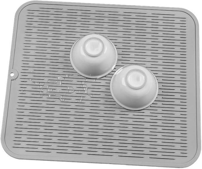 Silicone Dish Drying Mat for Multiple Usage,Easy clean,Eco-friendly,Heat-resistant Silicone Mat for Kitchen Counter or Sink,Refrigerator or Drawer Liner Grey XL 18 inches x 16 inches