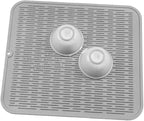 Silicone Dish Drying Mat for Multiple Usage,Easy clean,Eco-friendly,Heat-resistant Silicone Mat for Kitchen Counter or Sink,Refrigerator or Drawer Liner Grey XL 18 inches x 16 inches