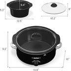 4QT Slow Cooker & Mini Food Warmer with Removable Ceramic Pot, 3 Heating Settings, Dishwasher Safe Glass Lid, Stainless Steel,Black