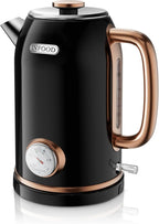 Retro Electric Kettle, 1.8L/60.8oz Hot Water Kettle Electric with Thermometer, 1200W Fast Heating Stainless Steel Tea Kettle for Boiling Water, Cordless, LED Indicator, Auto Shut-Off, Black