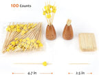 Minisland Yellow Love Heart Cocktail Picks, 4.7 Inch Long Bamboo Fancy Toothpicks for Appetizers, Decorative Mardi Gras Wedding Party Food Drinks Garnish Fruit Kabob Skewer Sticks 100 Counts -MSL441