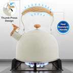 Kawlity Whistling Tea Kettle Tea Pots 2.5L, Stainless Steel Kettle with Wood Pattern Folding Handle, Whistle Kettle for Tea Coffee (Beige)