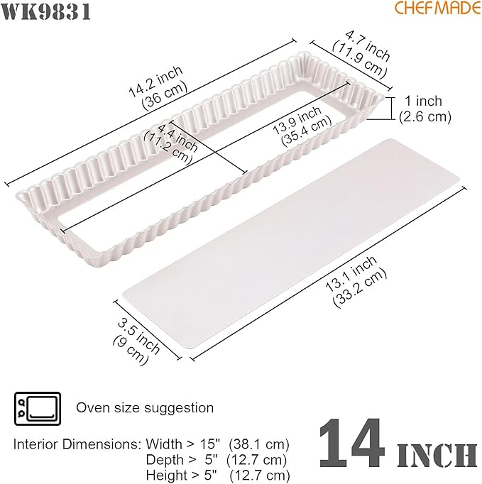 CHEFMADE Rectangle Tart Pan, 5x14-Inch with Removable Loose Bottom Non-Stick Oblong Quiche Bakeware for Oven Baking (Champagne Gold)