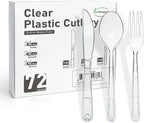 72 Pcs Extra Heavy Duty Plastic Silverware Set, Disposable Utensils includes 24 Knives, 24 Forks and 24 Spoons
