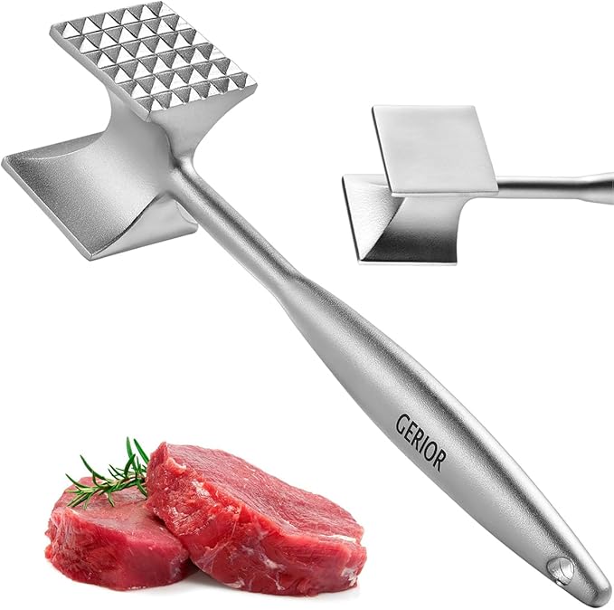 Full Stainless Steel Meat Mallet Tenderizer Tool - Chicken Hammer Flattener, Pounder for Kitchen, Food, Cooking - Dishwasher Safe Meat Beater