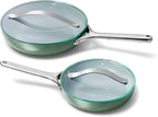 Caraway Ceramic Fry Pan Duo with Glass Lids - Non-Stick Frying Pans (10.5” & 8”) - Non Toxic, PTFE & PFOA Free - Oven Safe & Compatible with All Stovetops – Sage